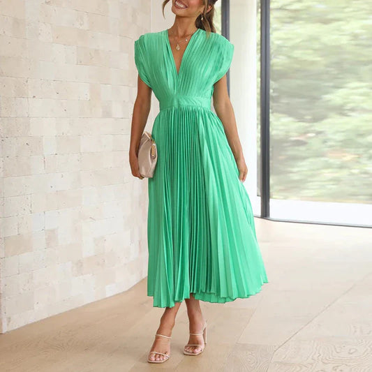 Sarah™ - Pleated V-Neck Maxi Dress