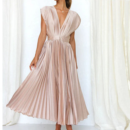 Sarah™ - Pleated V-Neck Maxi Dress