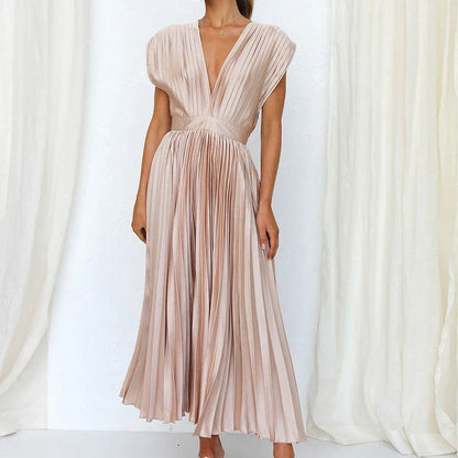 Sarah™ - Pleated V-Neck Maxi Dress