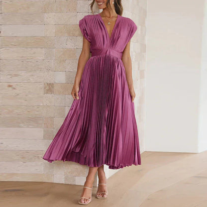 Sarah™ - Pleated V-Neck Maxi Dress